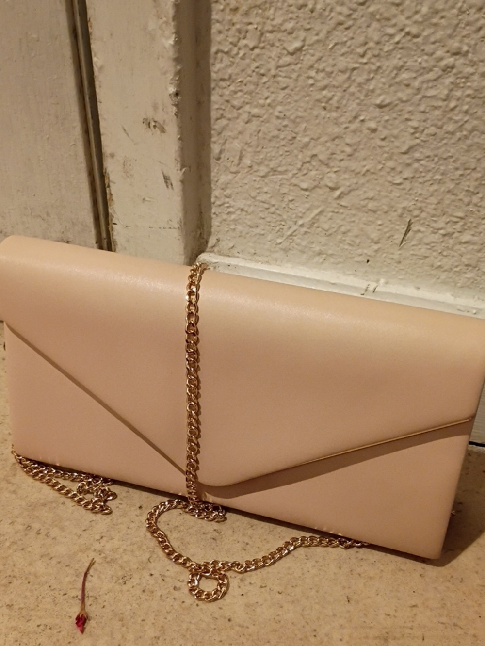 Blush Envelope Wristlet Clutch with Gold Chain